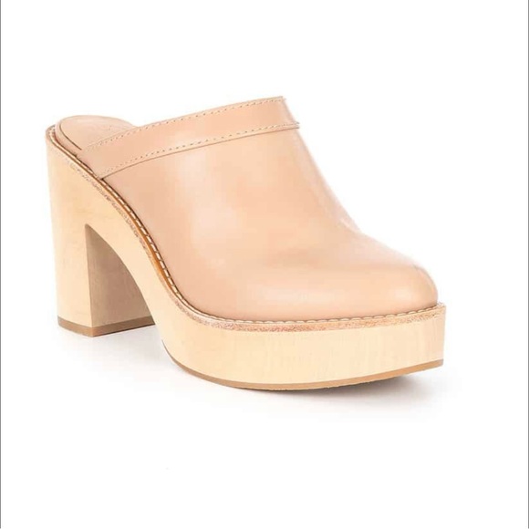 ANTONIO MELANI Kimberly Whitman Beige Tan Leather Wooden Clogs Mules Heels 7.5 - Picture 10 of 12